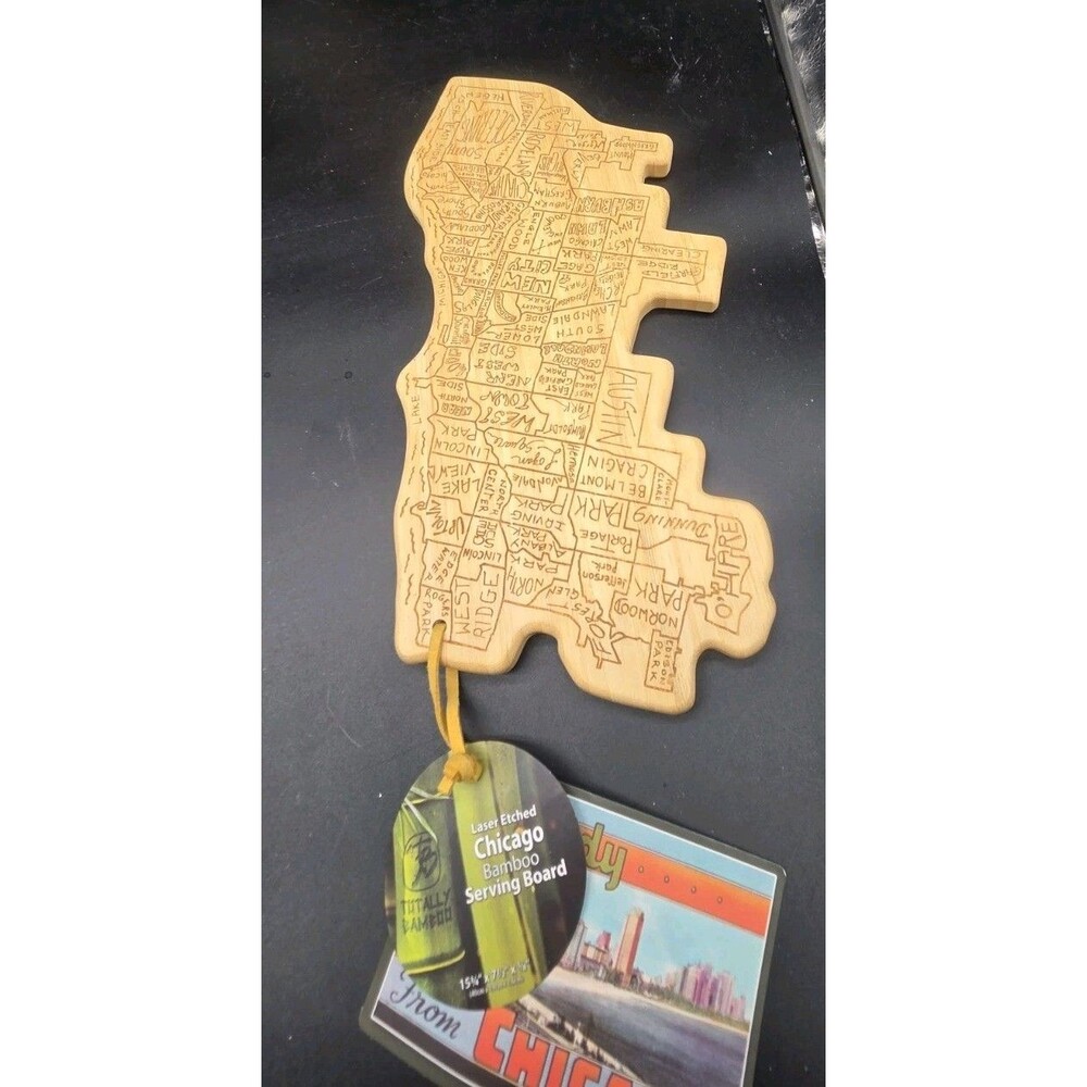 Chicago Neighborhood Map Bamboo Cutting Charcueterie Board NWT